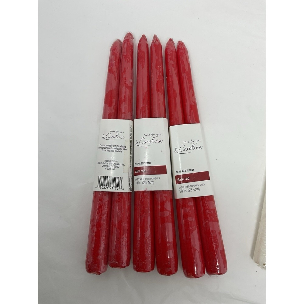 10" Dark Red Drip Resistant Unscented Taper Candles